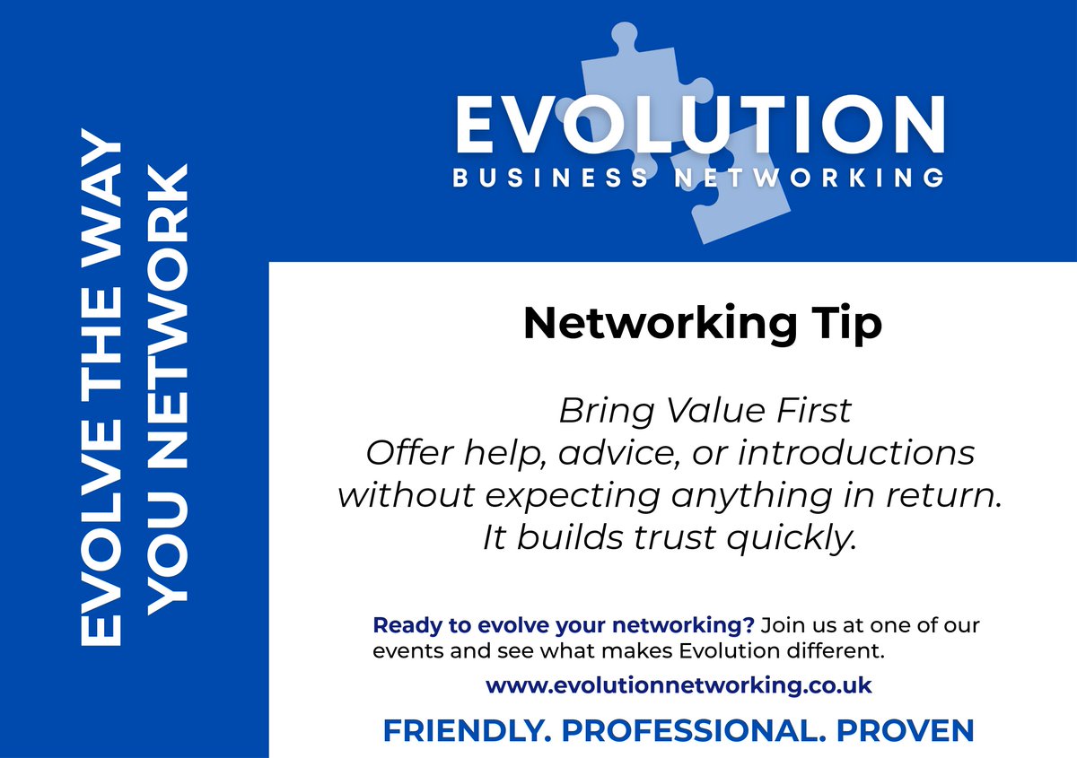 NetworkingEvo's tweet photo. The best connections are built on trust &amp; trust grows when you give before you get

#colchester #braintree #ipswich #essex #suffolk #businessnetworking #networking #networkingevent https://t.co/HZu3kyANyk