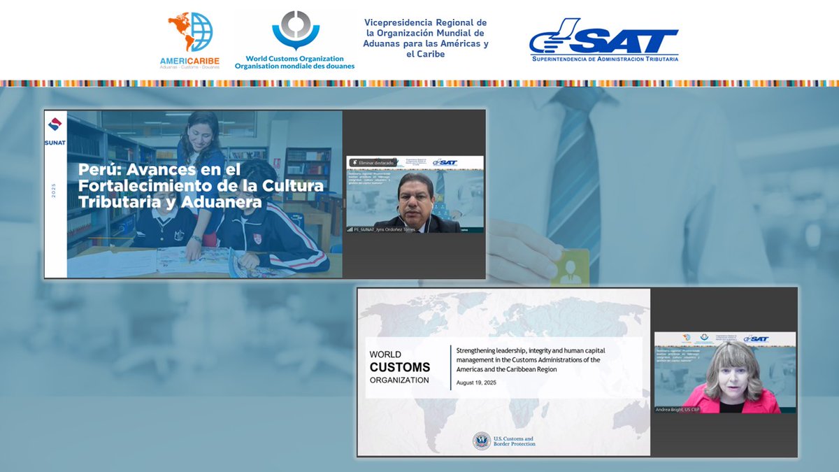 The regional seminar “Promoting Good Practices in Leadership, Integrity, Customs Culture &amp; Human Capital Management” was held today with presentations by <a href="/WCO_OMD/">World Customs Organization</a>, <a href="/r_boddu/">Raju Boddu</a> 🇦🇬, <a href="/SATGT/">SAT Guatemala</a> 🇬🇹, <a href="/AduanasMx/">Aduanas de México</a> 🇲🇽, <a href="/SUNATOficial/">SUNAT</a> 🇵🇪 and <a href="/CBP/">CBP</a> 🇺🇸. Thank you all for participating!