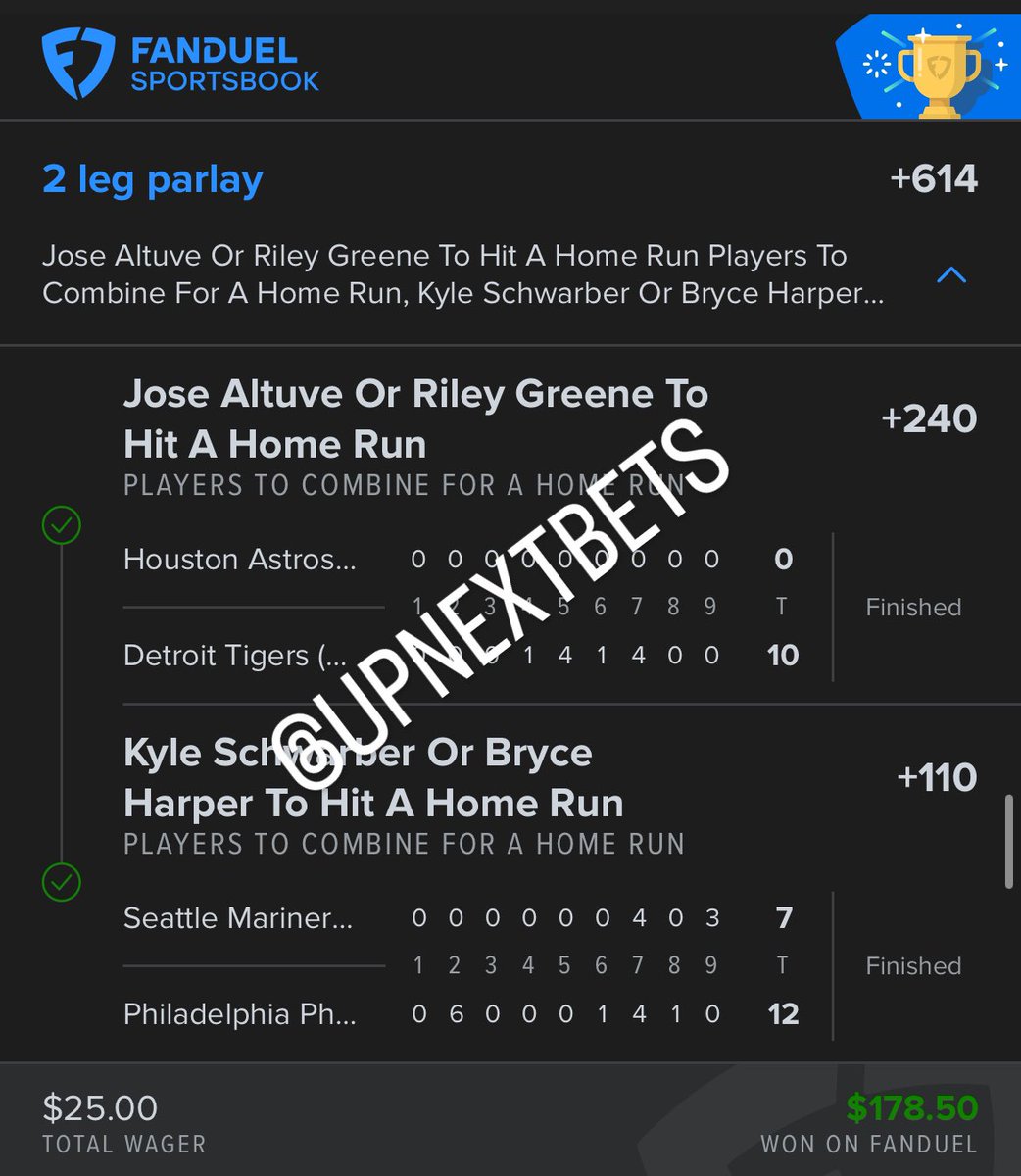 upnextbets's tweet photo. Yesterday was a bankroll builder day. 💰

Harper HR (+340) ✅ 

Greene HR (+390) ✅

When the batters meet the criteria, take them!! Shoutout to the community that tailed.

@UpNextBets on fire 🔥
#MLBParlays #SportsPicks #GamblingTwitter #MLBBets #ParlayHits #GamblingX https://t.co/vrWRgnH5PX