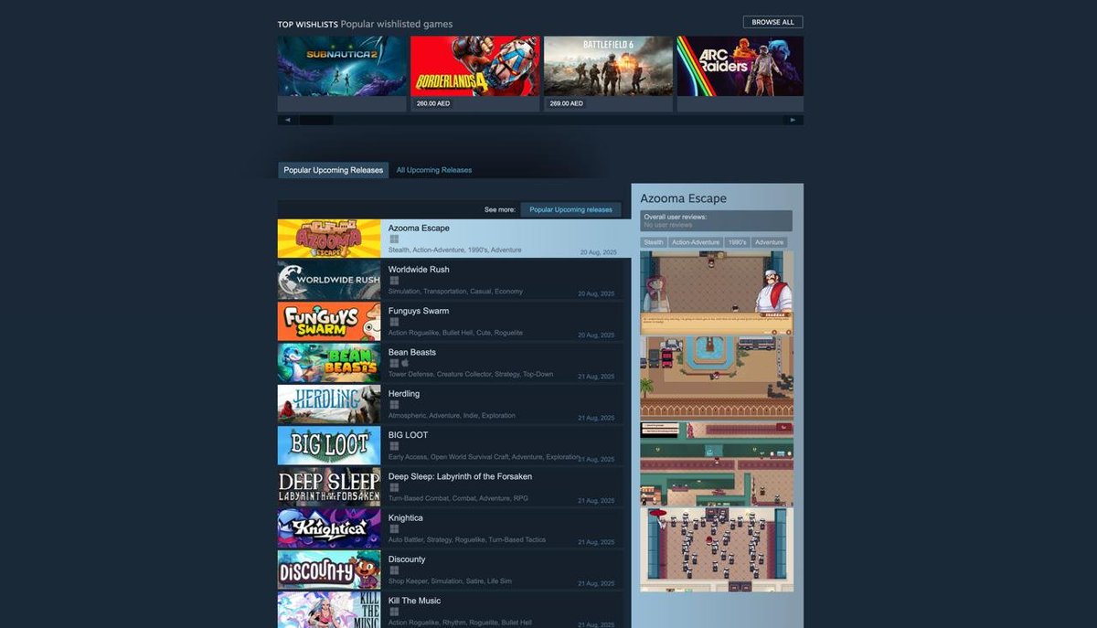 لعبتنا عزومة تصدّرت قائمة أكثر الألعاب المنتظرة على Steam عالميًا 🔥

نشوف حلمنا يكبر قدام عيوننا، والأجمل إنكم معانا في كل خطوة ❤️

ولا تنسون بكرا الإطلاق ان شاء الله