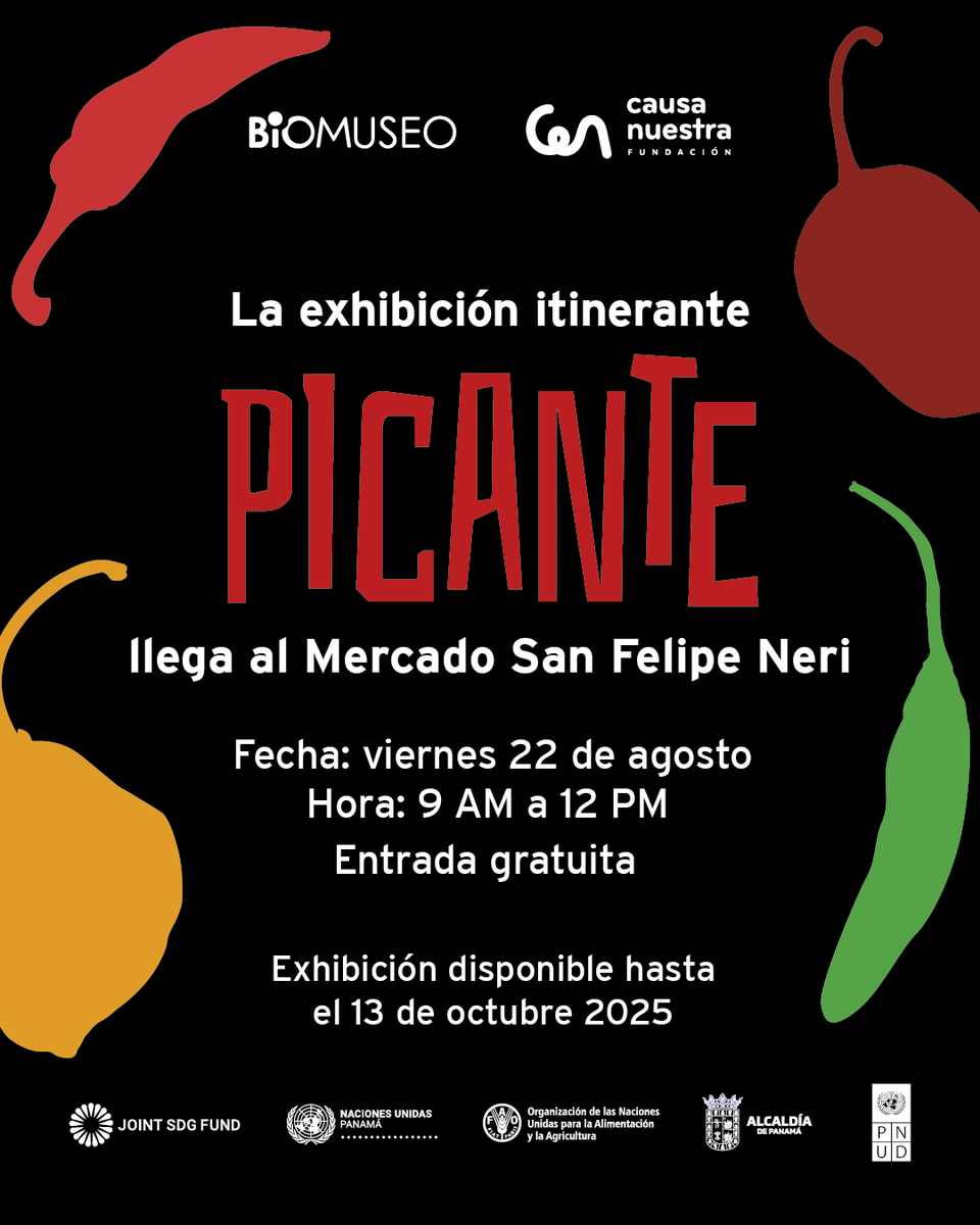 biomuseo's tweet photo. ¡La exhibición Picante llega al Mercado San Felipe Neri!🔥

🗓️Ven y conócela a partir del viernes 22 de agosto.
¡Entrada gratuita!
Participan: @FAOMesoamerica @JointSDGFund @PNUDPanama @Panamaalcaldia @ONUPanama 
#VamosAlMercado https://t.co/IBr4nKLDxv