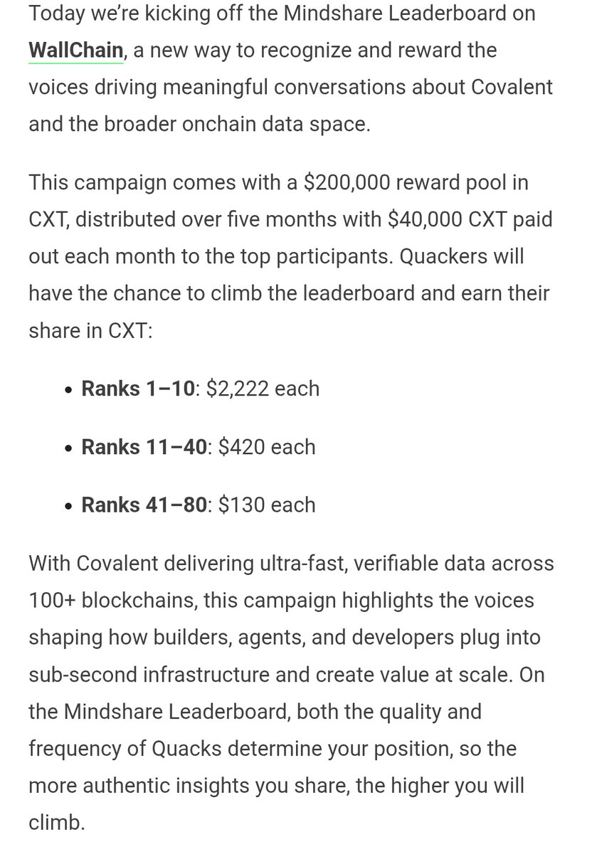 Covalent is built on two things: the tech stack + the $CXT flywheel.

👉 The Stack 🏗️

A decentralized network securing 100+ chains with validators staked in $CXT.

@GoldRushDev APIs is the real backbone:
• Historical + aggregated data (yep, the same stuff trusted by Fidelity,