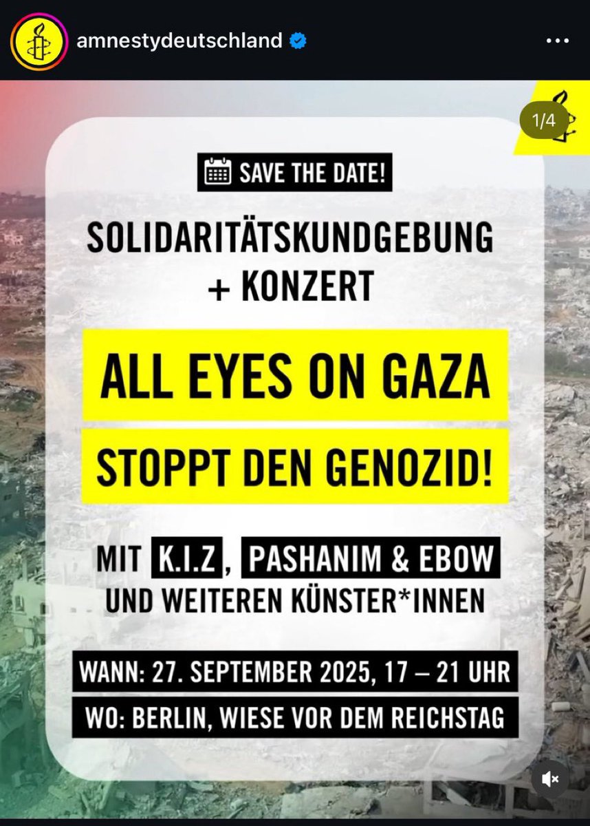 🚨🚨🚨 Deutsche Follower! Hier auch von meiner Seite der Hinweis auf die geplante Demo, an der auch unsere deutsche Amnesty-Sektion beteiligt ist.
Viel Erfolg aus Wien! 

All Eyes on Gaza!
Stoppt den Genozid!