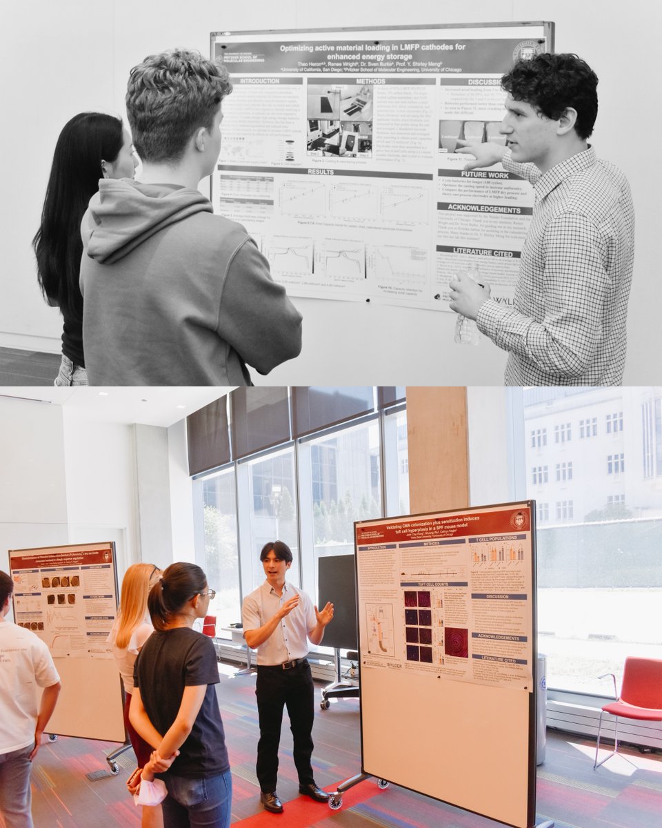 UChicagoPME's tweet image. Showcasing hard work! 📌 This summer, our labs hosted 7 students for the REU Molecular Engineering Program and other research experiences. These students proudly presented their capstone posters with UChicago PME members last week #EngineerTheFuture