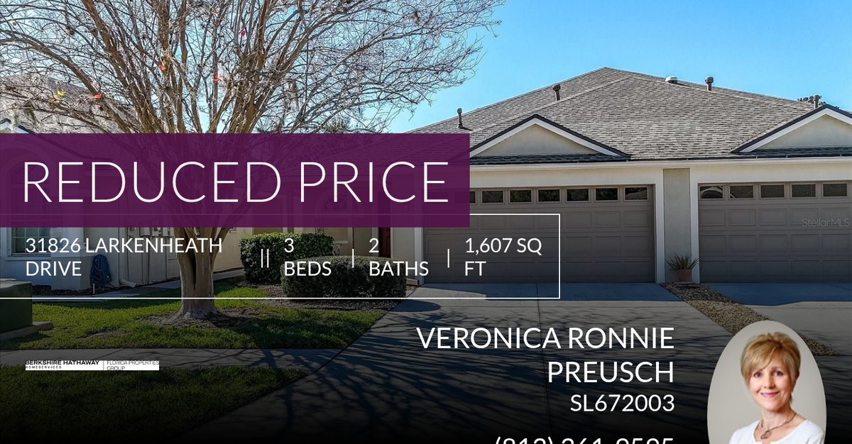 rpreusch's tweet photo. 📍 Reduced Price 📍 This recently reduced home at 31826 Larkenheath Drive in Wesley Chapel won't last long, so, don't wait to set up a showing! Reach out here or at (813) 361-9595 for more information!

Veronica 'Ronnie' Preus... https://t.co/S0P5HPHtrb https://t.co/R4xboC2meN