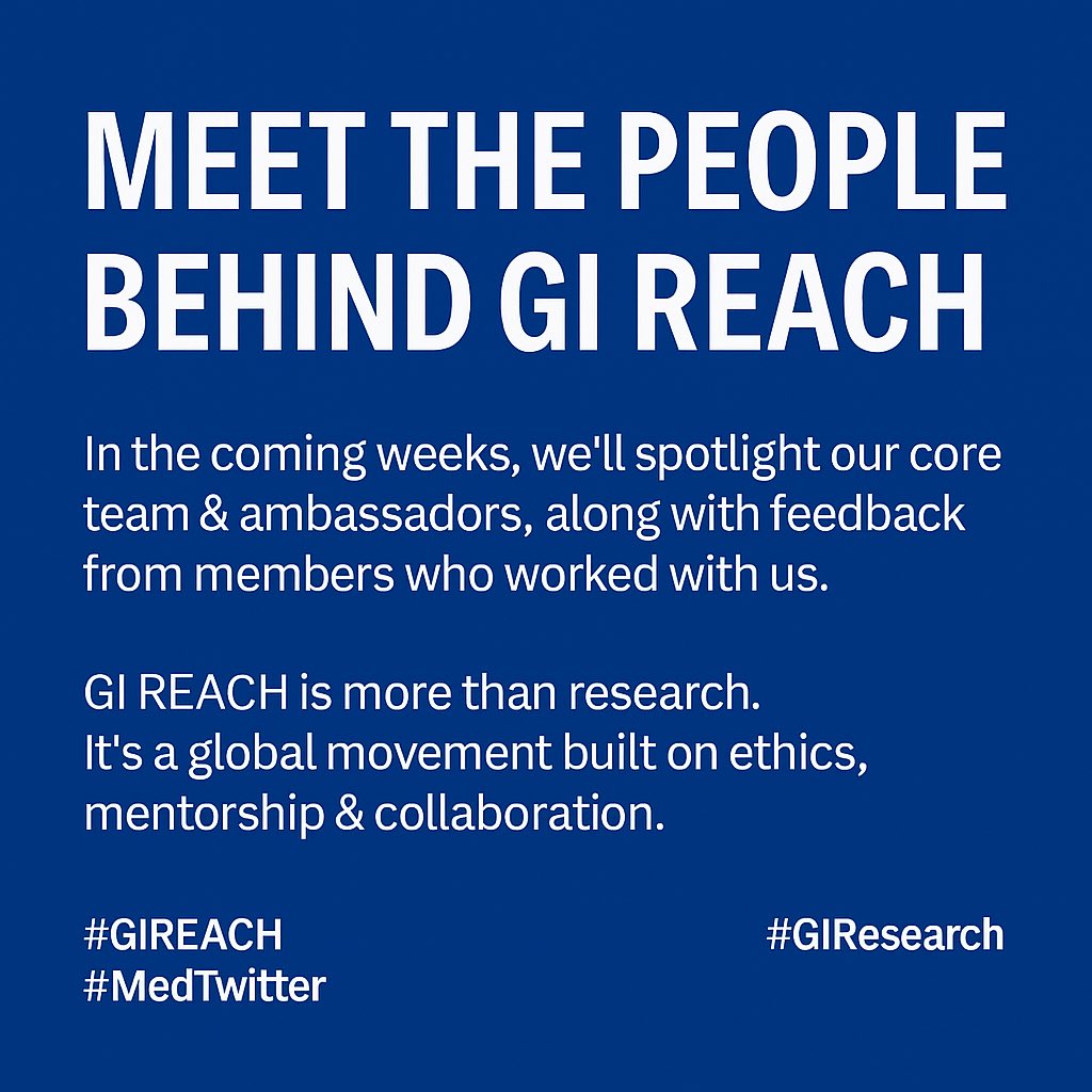 🚀 At GI REACH, we’re more than a platform — we’re a team.
🔹 A growing, credible, global community.
Stay tuned. 🌍✨

#GIREACH #MedTwitter #GIResearch