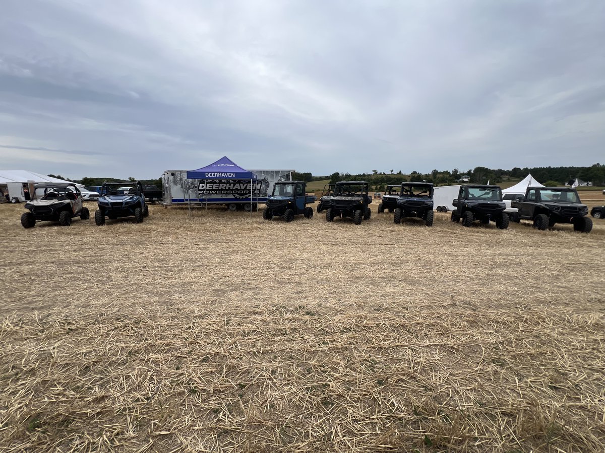 Deerhaven1's tweet photo. All set up at the annual Hastings County Plowing Match &amp; Farm Show happening August 20th and 21st.  Polaris Factory Authorized Clearance going on now -  great deals on 2025 models.
613-962-2440
https://t.co/siWRigdqND

#deerhavenpowersports #polaris #seeyouatthematch https://t.co/IJcri3spcQ