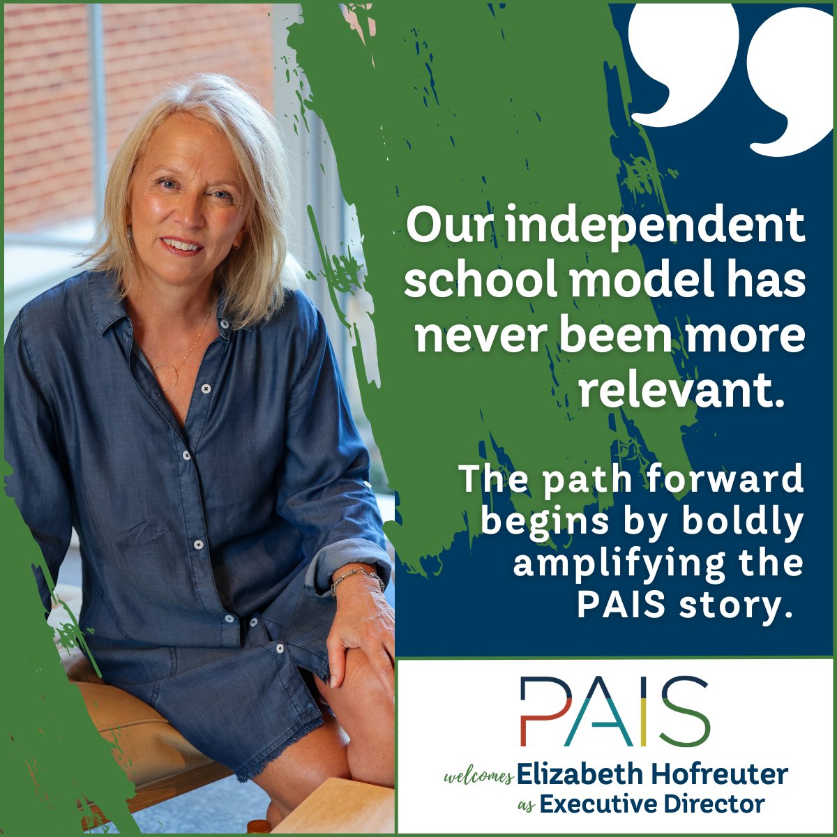 PAIS proudly welcomes Elizabeth Hofreuter as our new Executive Director. Visit paispa.org/pais-welcomes-… for the full announcement. #IndependentSchools #IndependentEducation