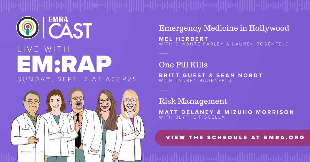 emresidents's tweet image. EMRA*Cast is hitting the stage and teaming up with the legendary @emrap_tweets  for a live podcast recording! 🎉 Join us for FREE on Sept 7!

Learn more about what's in store here: bit.ly/4oDRarp 

#EMRACast #EMRAP #EmergencyMedicine #EMRAatACEP25 #EMResidents