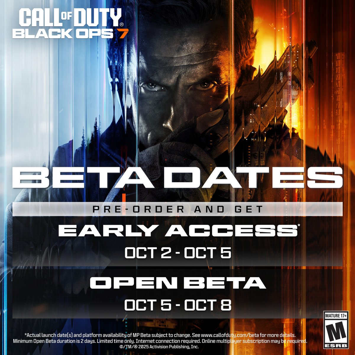 CallofDuty's tweet photo. Your first hands-on with Black Ops 7 gameplay is calling 💥 

Pre-Order now and get early access to the Beta 👉 https://t.co/qgGLefIznS https://t.co/83eTijAK69