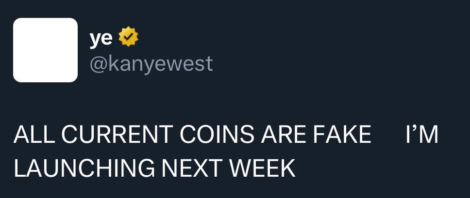 Kanye West가 암암리에 코인 출시를 언급한 것으로 보이는 트윗 스크린샷