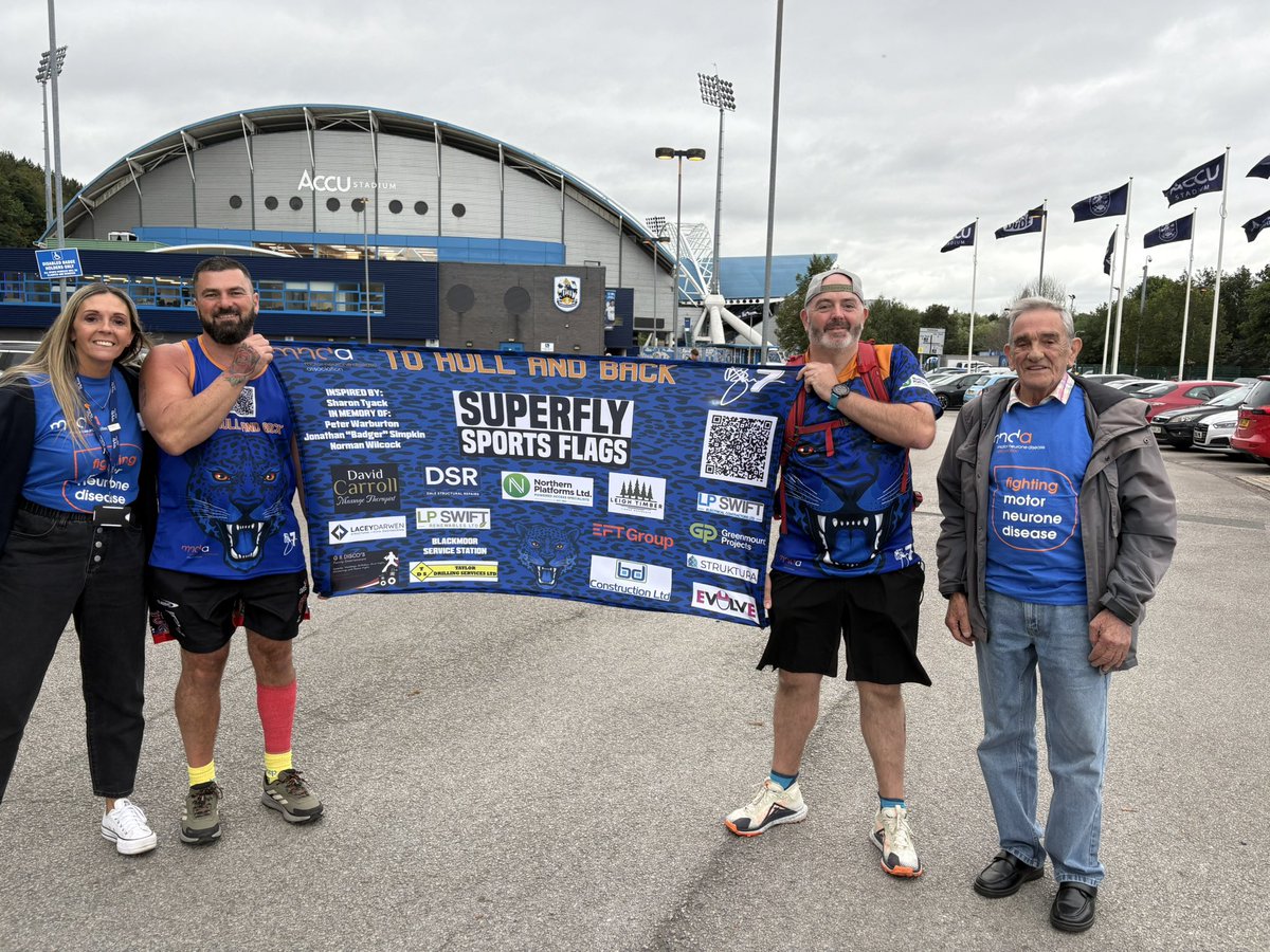 Staceyk51's tweet photo. It was great to see the lads from #ToHullAndBack arrive safely into Huddersfield tonight. 3 days to go on their mammoth challenge for @mndassoc  read more about it and support them here: 

https://t.co/dcLq5oxIWQ https://t.co/jCpX18QIIJ