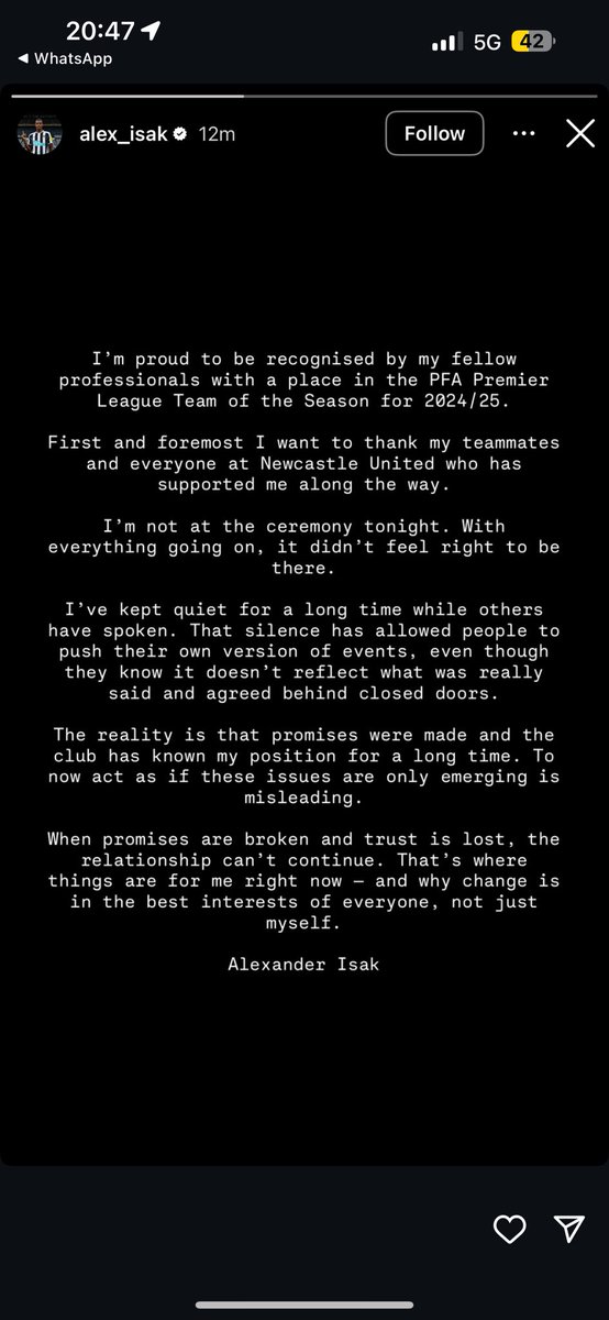 🚨 BREAKING: Alexander Isak statement #nufc
