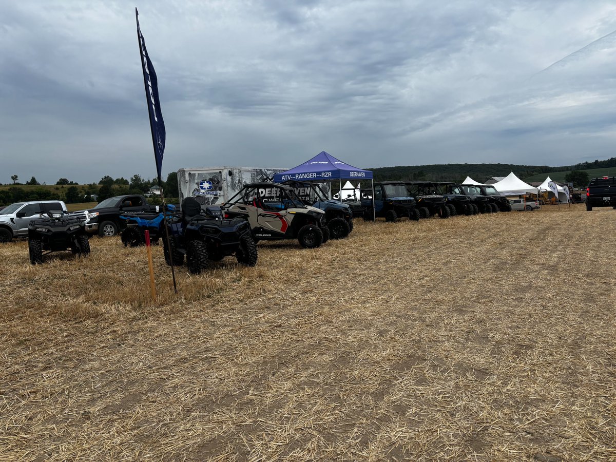 Deerhaven1's tweet photo. All set up at the annual Hastings County Plowing Match &amp; Farm Show happening August 20th and 21st.  Polaris Factory Authorized Clearance going on now -  great deals on 2025 models.
613-962-2440
https://t.co/siWRigdqND

#deerhavenpowersports #polaris #seeyouatthematch https://t.co/IJcri3spcQ
