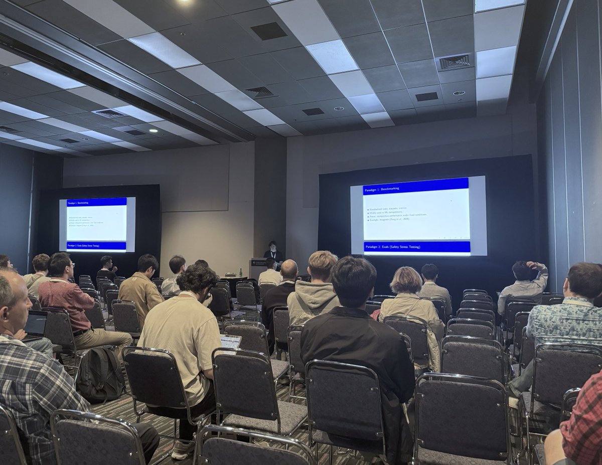 IJCAIconf's tweet photo. #IJCAI2025 John Burden, University of Cambridge, delivering their talk #8954 on Paradigms of AI Evaluation: Mapping Goals, Methodologies and Culture at the Machine Learning (1/4). https://t.co/zE4FhRGAMT