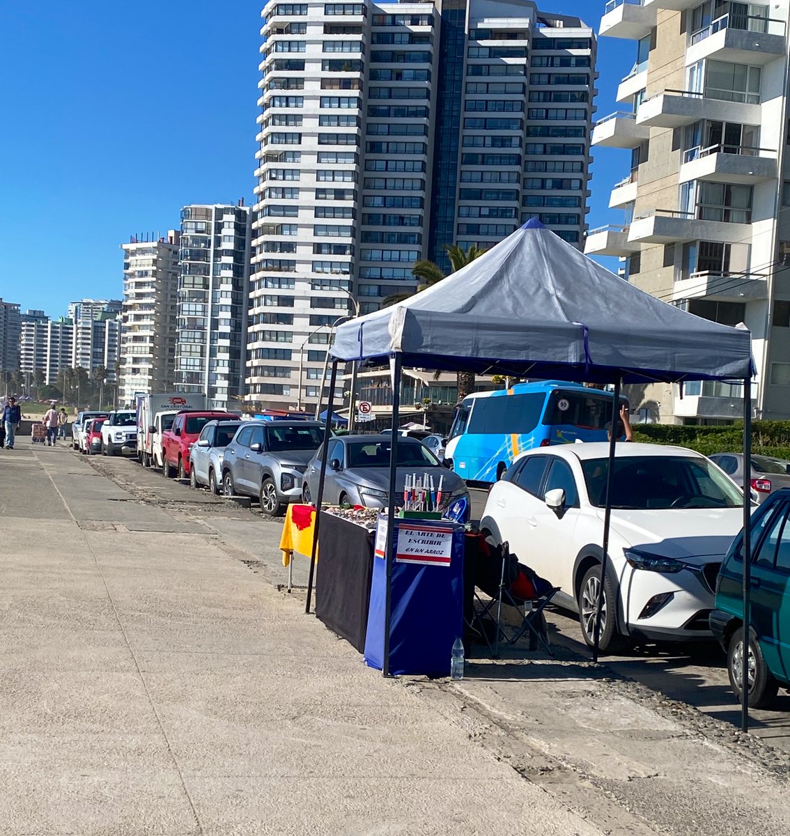 Empiezan a llegar los toldos azules a la Av Perú. Como el paseo costero del Muelle Vergara está rebalsado de ambulantes por ambos lados de la vereda, empiezan a venirse hacia acá. Cada día llegan más arruinando todos los lugares de #VinadelMar . Inaceptable <a href="/MacaRipa/">Macarena Ripamonti</a> <a href="/vinadelmar/">Municipio de Viña del Mar</a>