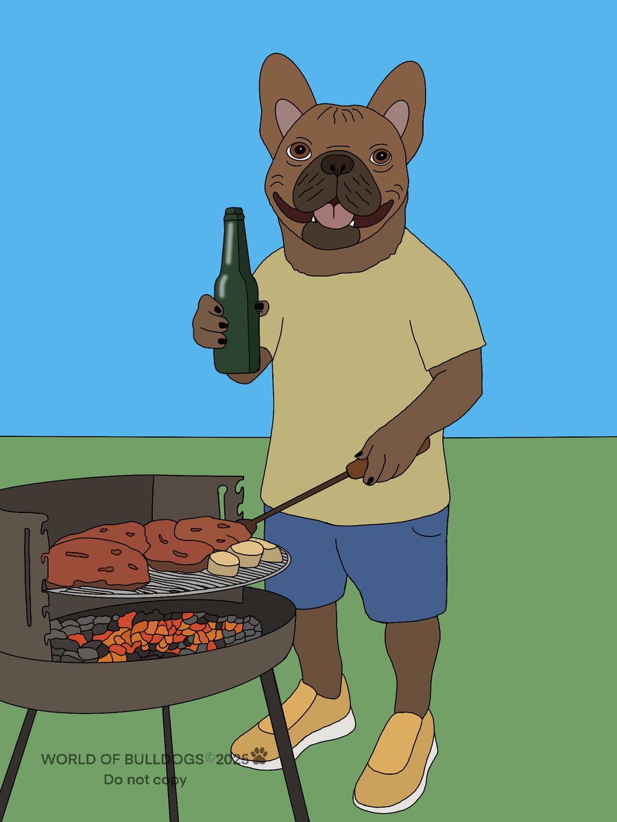 BulldogWorldNFT's tweet image. Bulldog at the grill cooking barbecue, holding a skewer in one paw and a beer bottle in the other 🍖🍺. A true king of the picnic! 🐶🔥#BulldogNFT #BBQVibes #GrillMaster #NFTArt #CryptoArt #BarbecueLife #PicnicMood #BeerAndBBQ #DigitalArt #NFTCollectibles #BulldogArt #SummerVibes