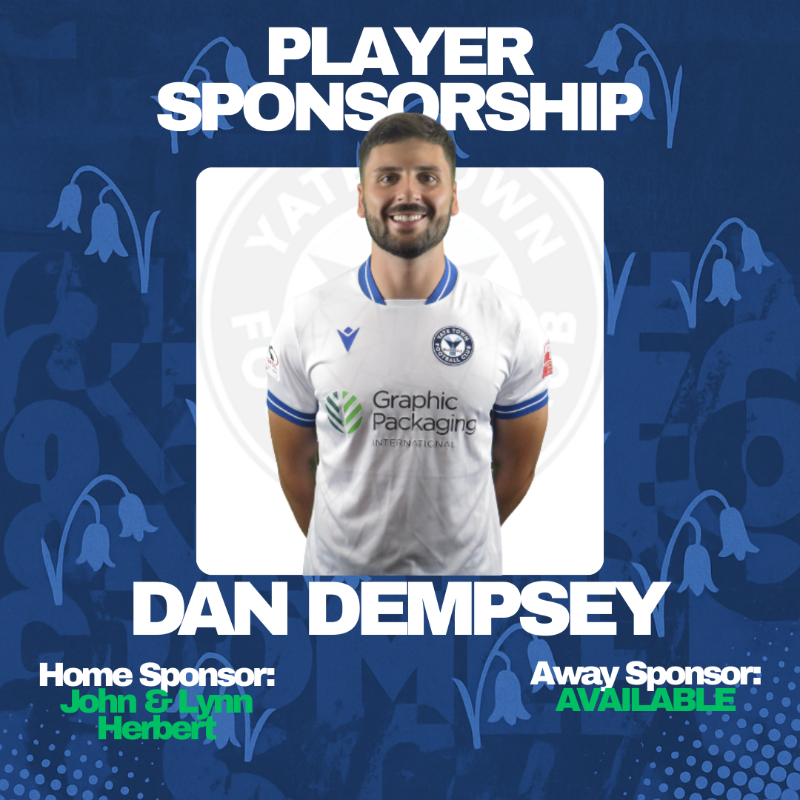 👏 Thanks to John &amp; Lynn Herbert for sponsoring Dan Dempsey’s home kit this season!

👕 His away sponsorship is available – a great chance to support the club &amp; get your name seen all season.

📩 sales@yatetownfc.co.uk

#bluebells