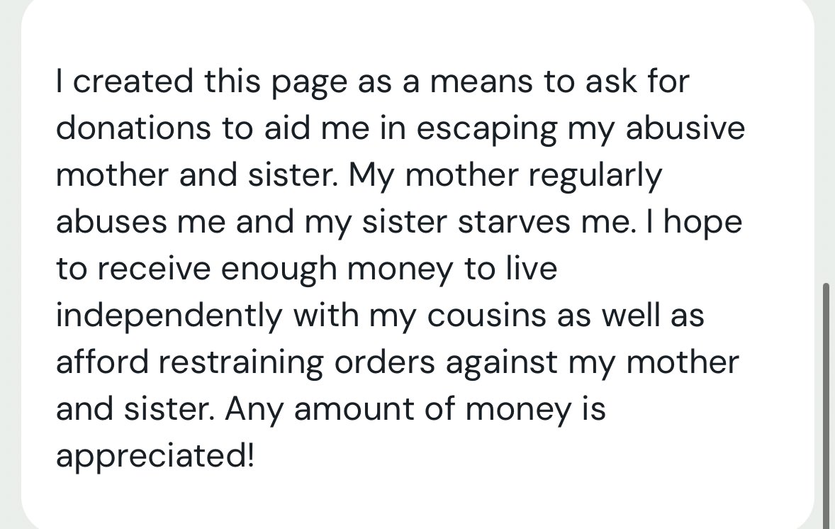sera is a physically disabled and chronically ill incest/rape and abuse victim. she is currently trying to escape her household and needs money for restraining orders against 2 of her abusers, i beg you to share &amp; please donate if you are able!

ko-fi.com/seraphina08