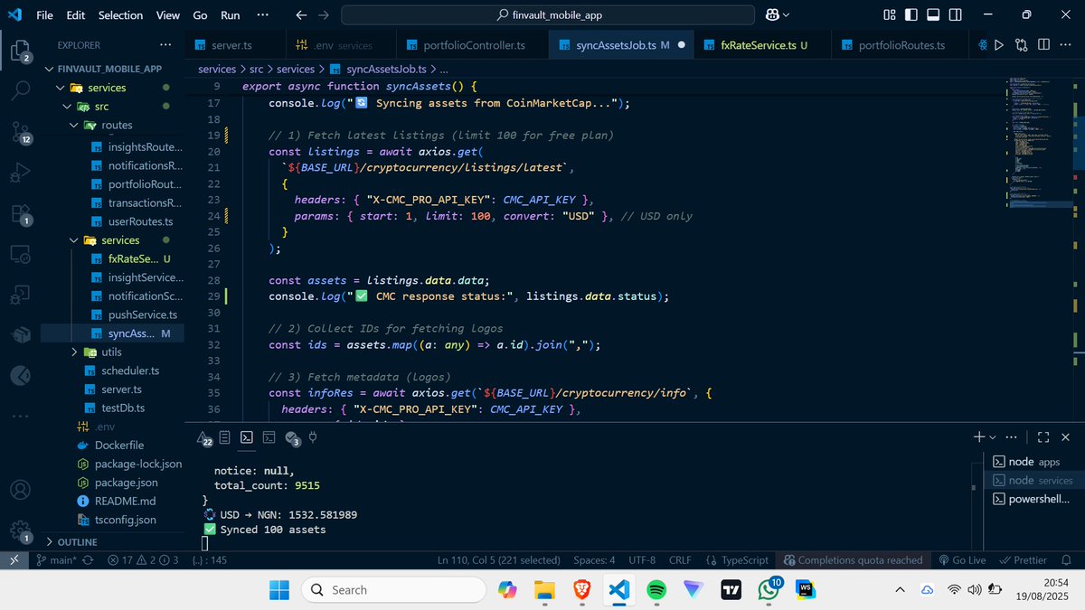 AdiKlinex_01's tweet photo. Day 24 of becoming #hire-able Software dev 

Today, I implemented the endpoints for searching &amp; adding for crypto assets and getting trends on user's assets using @CoinMarketCap API. Next is the portfolio screens proper.
 #devjourney #DoHardThings #reactnative #FinVault https://t.co/FEqnZesHAV