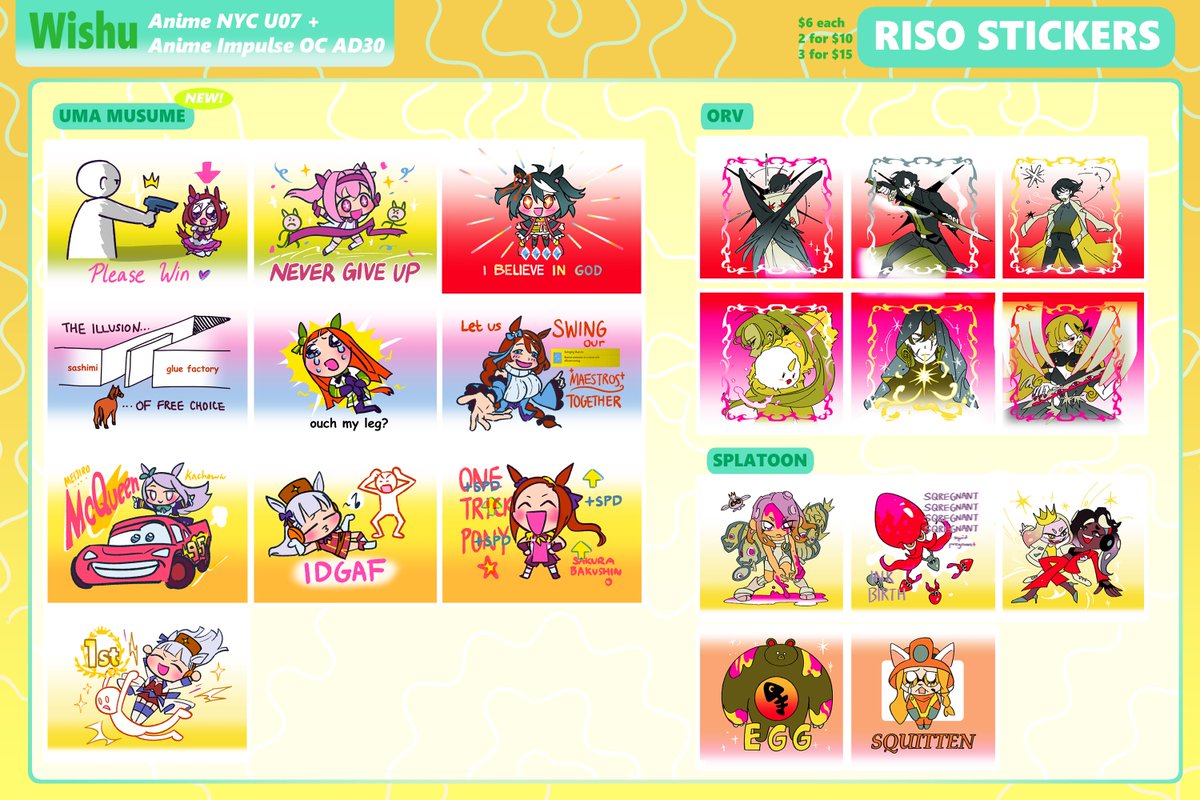 wishchu's tweet photo. Catalog for #anyc2025! and AIOC which is a week after. I have uma musume risos, miku fornite risos, and Kpop Demon Hunter earrings....

I will actually be assembling the earrings on the plane and in my hotel room so 🤪 if ppl have a preference for pearl vs gold 🤪lmk 🤪🤪 https://t.co/KvkrBxNiBR