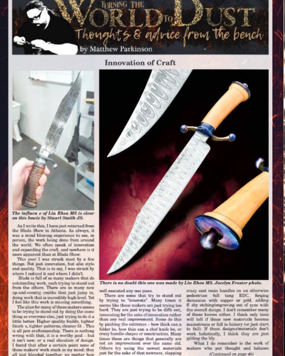August Issue Knife Magazine

Lin Rhea featured in an article written by Matthew Parkinson

#jfrasierphotography