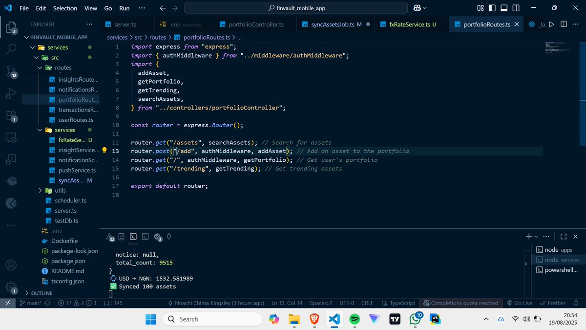 AdiKlinex_01's tweet photo. Day 24 of becoming #hire-able Software dev 

Today, I implemented the endpoints for searching &amp; adding for crypto assets and getting trends on user's assets using @CoinMarketCap API. Next is the portfolio screens proper.
 #devjourney #DoHardThings #reactnative #FinVault https://t.co/FEqnZesHAV