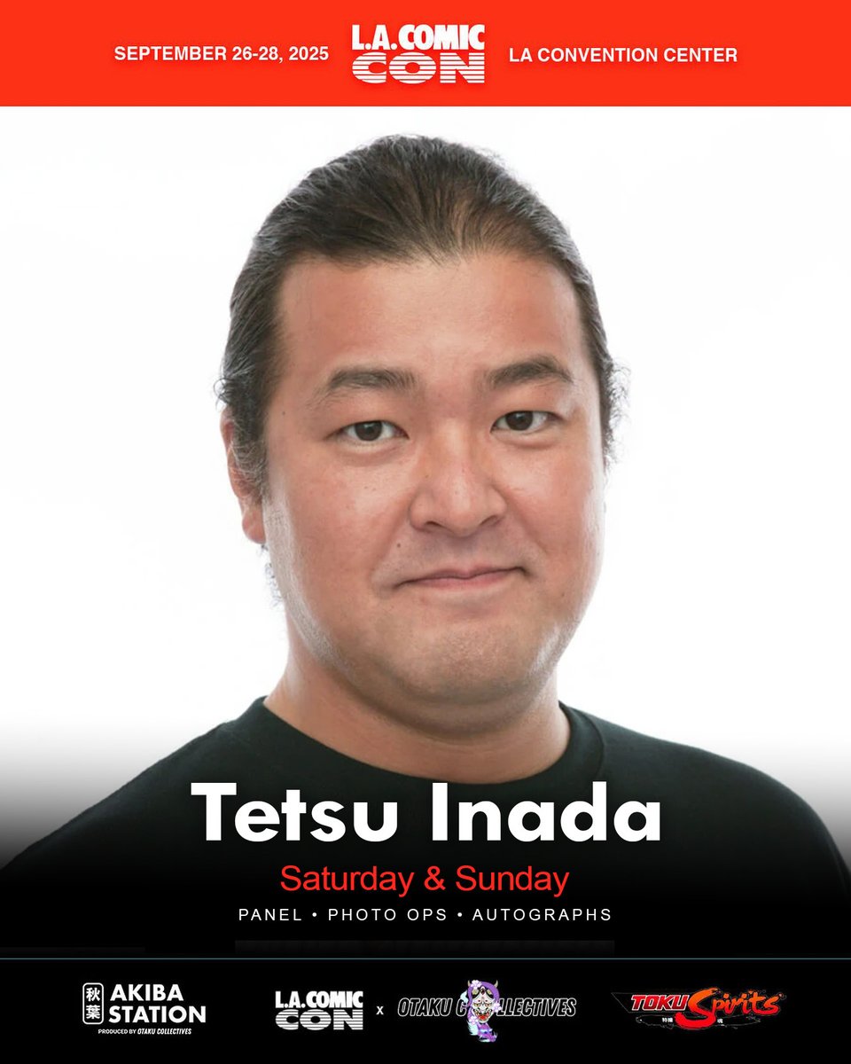 TokuSpirits's tweet photo. Dragon Ball, One Piece, and My Hero fans, this one’s for you! 🎙️
Tetsu Inada (Endeavor • Nappa • Dekamaster/Doggie Kruger • Mr. 1 / Daz Bones / Jesus Burgess) is coming to Akiba Station at @comicconla . This appearance will feature a live panel plus autograph & photo opportunities.

Get your Photo Ops and Autographs today: https://t.co/3QVn129ggO
Get your tickets to Los Angeles Comic Con: https://t.co/r4wtUvEJxf

Signing Schedule:
• SAT: 12:00pm - 2:00pm, 3:00pm - 5:00pm
• SUN: 12:00pm - 2:00pm, 3:00pm - 5:00pm