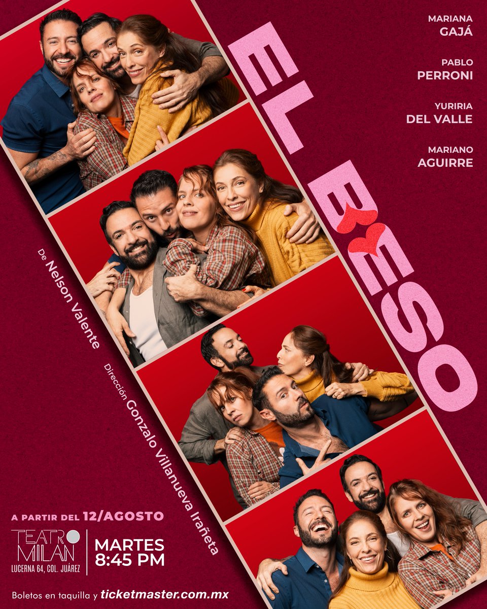 ¡Ya se estrenó #ElBeso! Y tú no te puedes quedar sin verla 💋

📆 Martes 8:45 p.m.
🎭 Teatro Milán
🎟 Taquilla y bit.ly/3J9vjHN