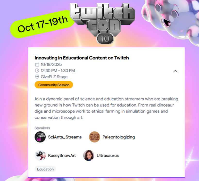 Ultrasaurus (@ultrasaurustv) on Twitter photo Huge news! I'll be a part of my very first <a href="/TwitchCon/">TwitchCon</a> panel this October with <a href="/SciAnts_Media/">SciAnts</a> <a href="/Paleontologizin/">Paleontologizing (w/ Danny Anduza) is on Bluesky</a> and <a href="/KaseySnowArt/">Kasey Snow</a>. It's incredible to have the opportunity to share my love for science and education on both <a href="/Twitch/">Twitch</a> and this panel 🩵 Huge news! I'll be a part of my very first <a href="/TwitchCon/">TwitchCon</a> panel this October with <a href="/SciAnts_Media/">SciAnts</a> <a href="/Paleontologizin/">Paleontologizing (w/ Danny Anduza) is on Bluesky</a> and <a href="/KaseySnowArt/">Kasey Snow</a>. It's incredible to have the opportunity to share my love for science and education on both <a href="/Twitch/">Twitch</a> and this panel 🩵