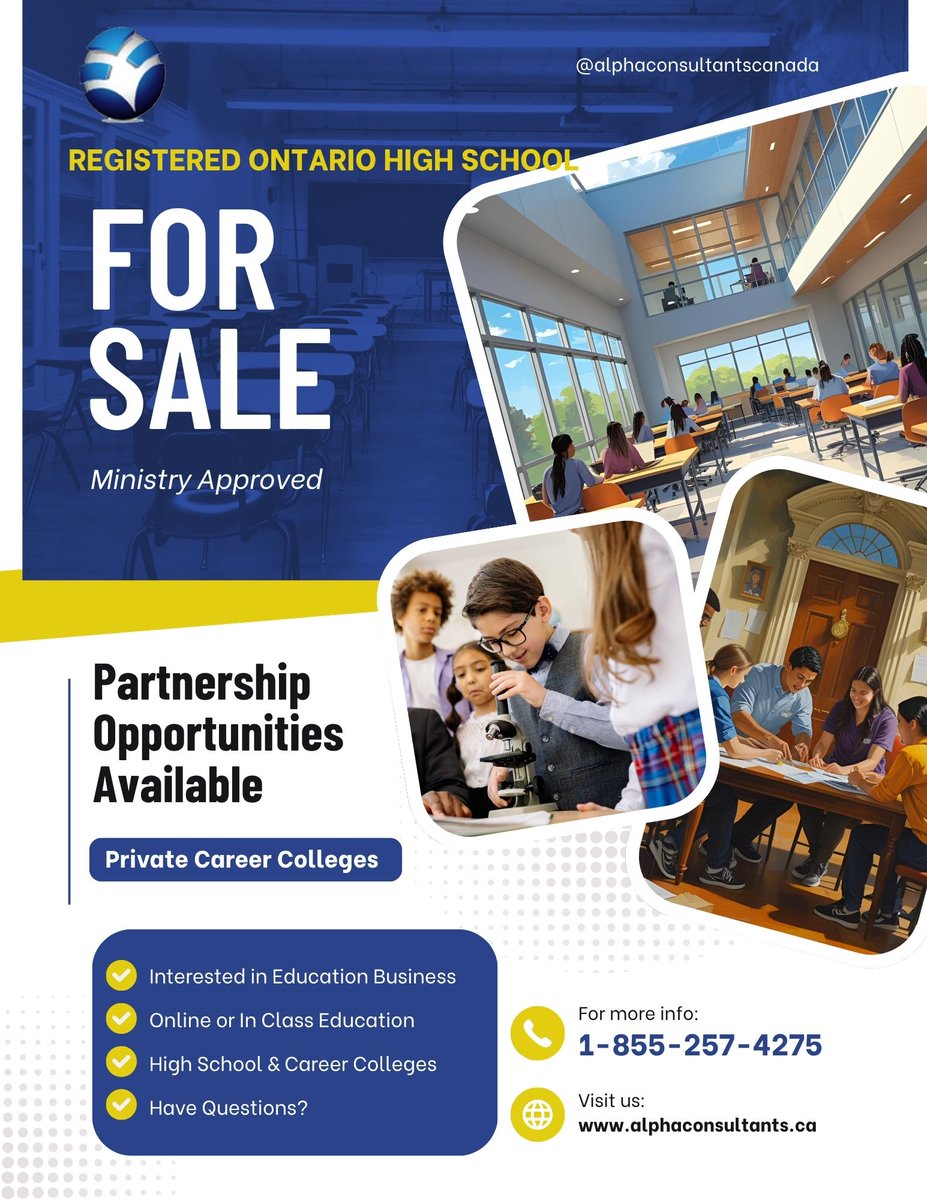 Alpha_Danlub's tweet photo. Are you looking to buy an established educational institute 

HIGH SCHOOL CAREER COLLEGE

Contact us today to learn more about this exciting opportunity
#collegestudent #careerscolleges #careerscollegestrust #careerscollegeservice #alphaconsultants

https://t.co/91xhzTfztS https://t.co/w1ZpGE54sF