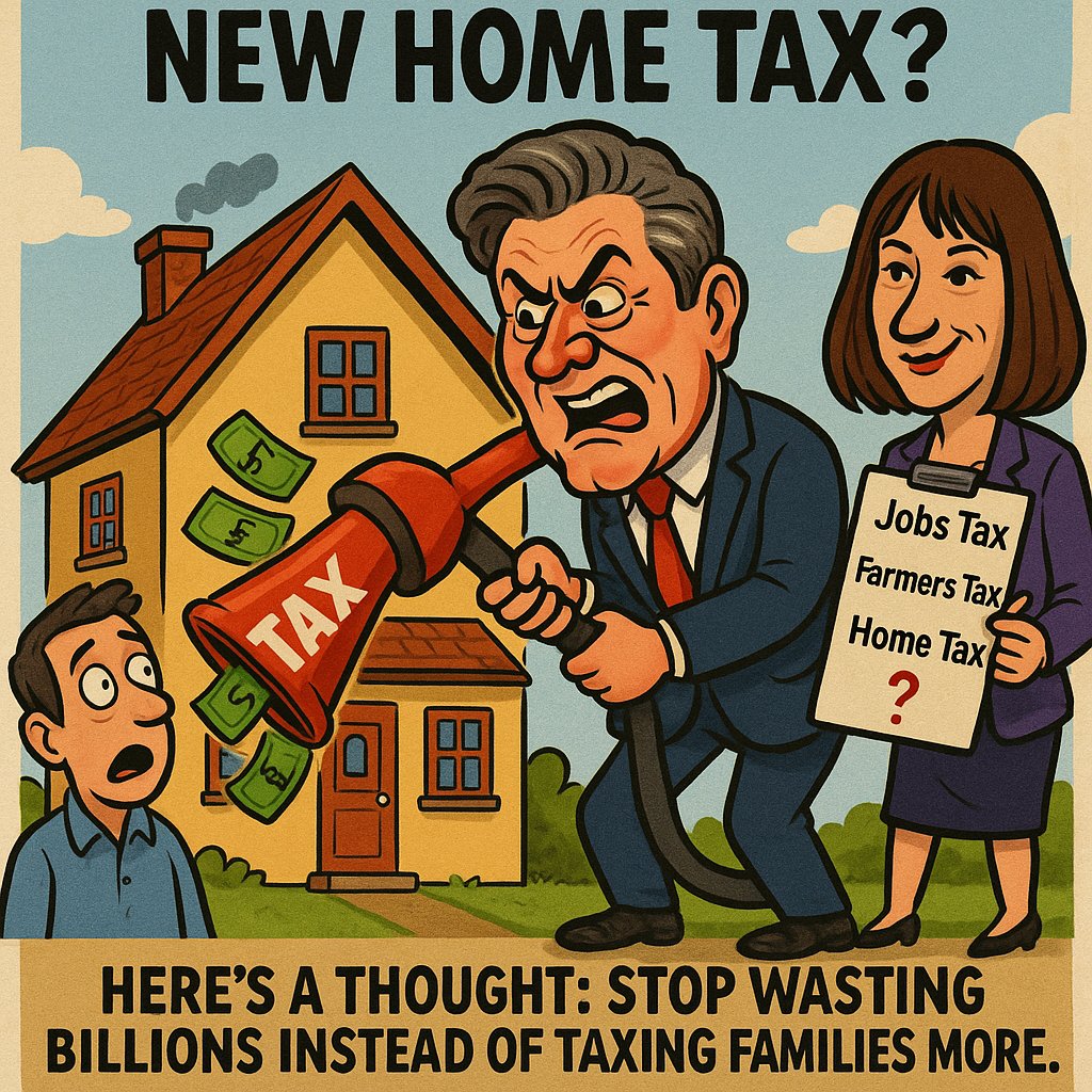 💸 Rumours of a new Home Tax…

Instead of raiding family homes with yet another tax, here’s a thought 👉

🔹 Stop wasting the billions you already take from us.

Britain doesn’t need more taxes — it needs a Government that can manage money.