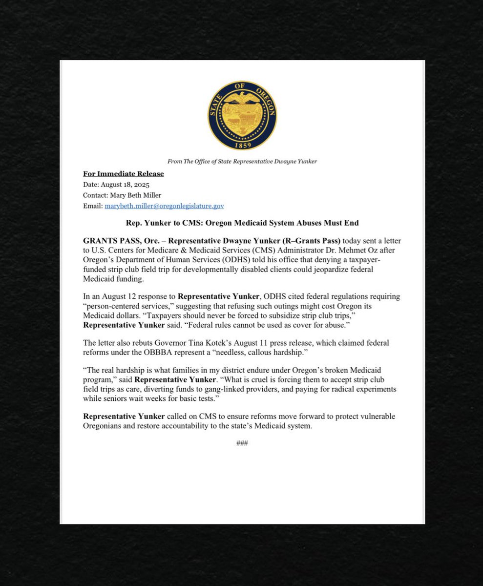 Notification to Federal Oversight Authorities: Governor’s Misuse of Medicaid Funds

While Oregon’s Governor screams about Medicare and Medicaid dollars “not coming,” Oregonians deserve the truth about where those dollars have been going.

The facts are undeniable:
• Oregon has