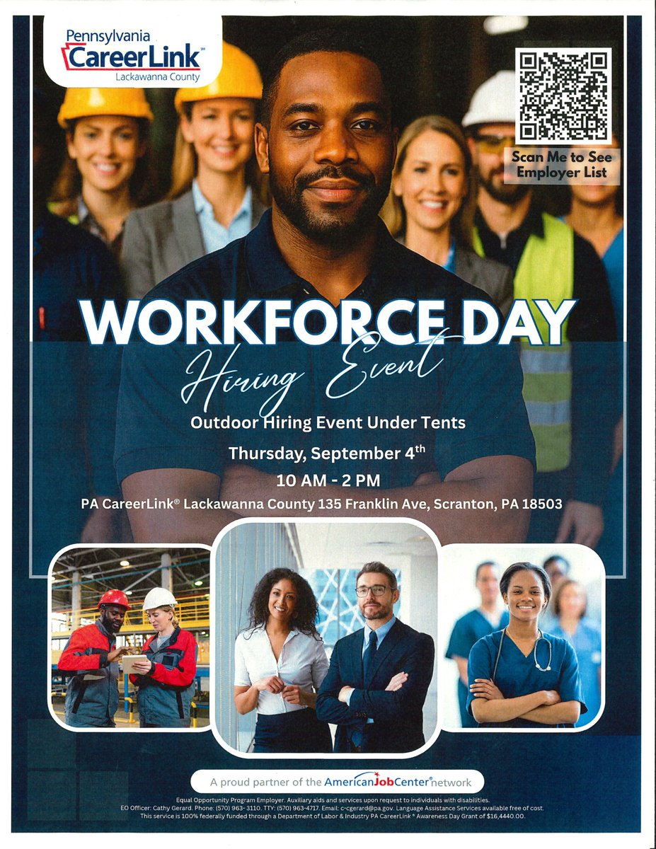 PlanningCounty's tweet image. PA CareerLink Lackawanna County will be holding their Job Fair in the CareerLink parking lot 

There will be workshops inside and a food truck outside along with numerous vendors. The first 100 job seekers who are actively participating will receive a food voucher for lunch.
