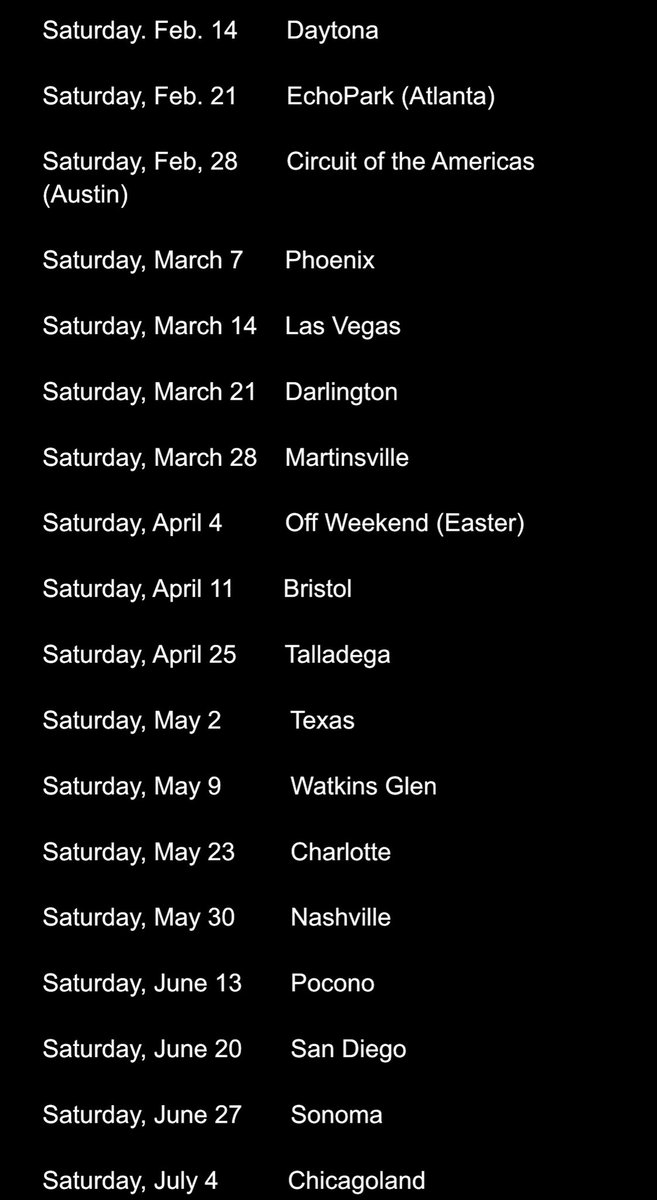 MovementYT_'s tweet photo. NASCAR @OReillyAuto Parts Series (Xfinity Series) 2026 Schedule https://t.co/sBACdx7AL3