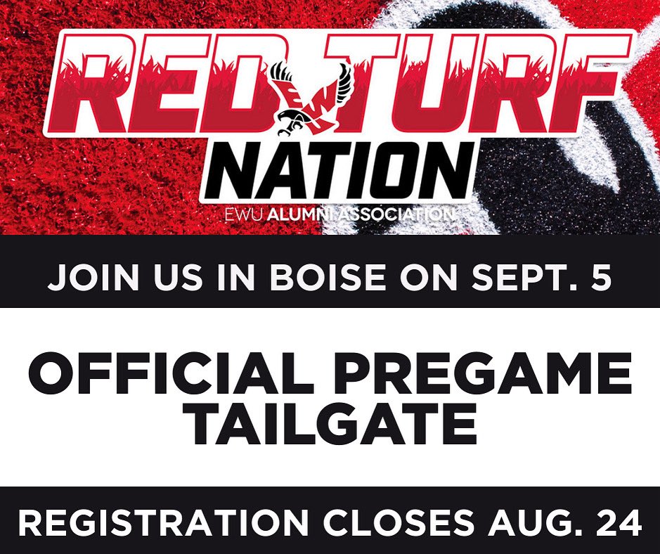 Before we cheer on the Eagles as they take on Boise State, come connect with fellow alumni, staff, and university leadership at our family-friendly tailgate just 0.4 miles from Albertsons Stadium.
 
Register here: eventbrite.com/e/red-turf-nat…
 
#RedTurfNationOnTheRoad #GoEags
