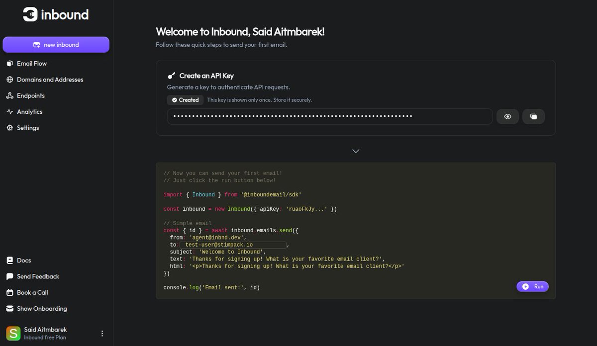 MicroLaunch (@microlaunchhq) on Twitter photo Simplest SDK ever to send emails🔥
Inbound by <a href="/ryandavogel/">Ryan Vogel</a>
(killer feature: auto-reply with agents)..😳 Simplest SDK ever to send emails🔥
Inbound by <a href="/ryandavogel/">Ryan Vogel</a>
(killer feature: auto-reply with agents)..😳