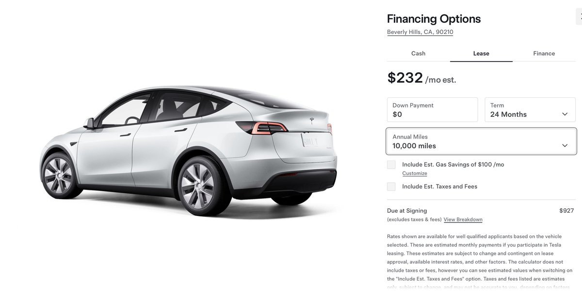 NEWS: Tesla now lets you lease certified pre-owned Model 3s and Model Ys for as low as $225 per month with a $0 down payment.

• 12 or 24 month lease terms available
• 10k, 12k, or 15k mileage per year options
• Default $0 down payment

Vehicles can be purchased at the end of