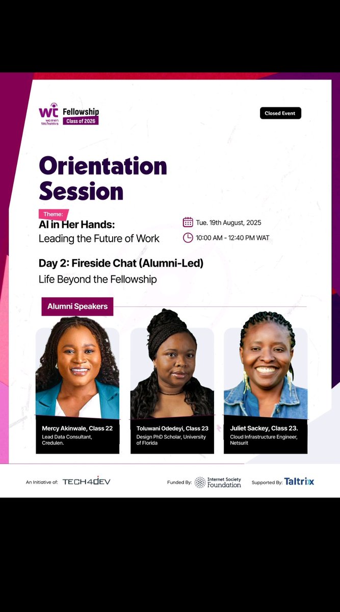 eevahwritescode's tweet photo. Day 2 of the Women Techsters Fellowship Orientation was a great reminder that technical skills get you the job, but soft skills keep you there. Plus, it's okay not to have everything figured out to start! It's all about investing in yourself and having the courage to try. #WTFC26 https://t.co/wuLbfYxMgq