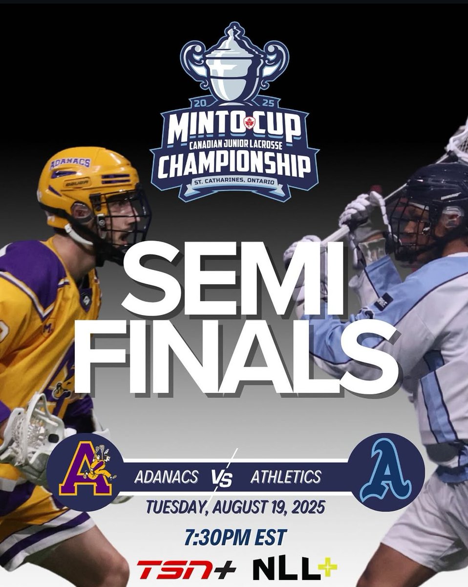 St. Catharines Jr. Athletics (@stkittsjrlax) on Twitter photo It's simple, win and move on, lose and go home!
The Minto Cup semi-final goes tonight, 7:30 pm from <a href="/MeridianCentre_/">Meridian Centre</a>
Be there!! It's simple, win and move on, lose and go home!
The Minto Cup semi-final goes tonight, 7:30 pm from <a href="/MeridianCentre_/">Meridian Centre</a>
Be there!!
