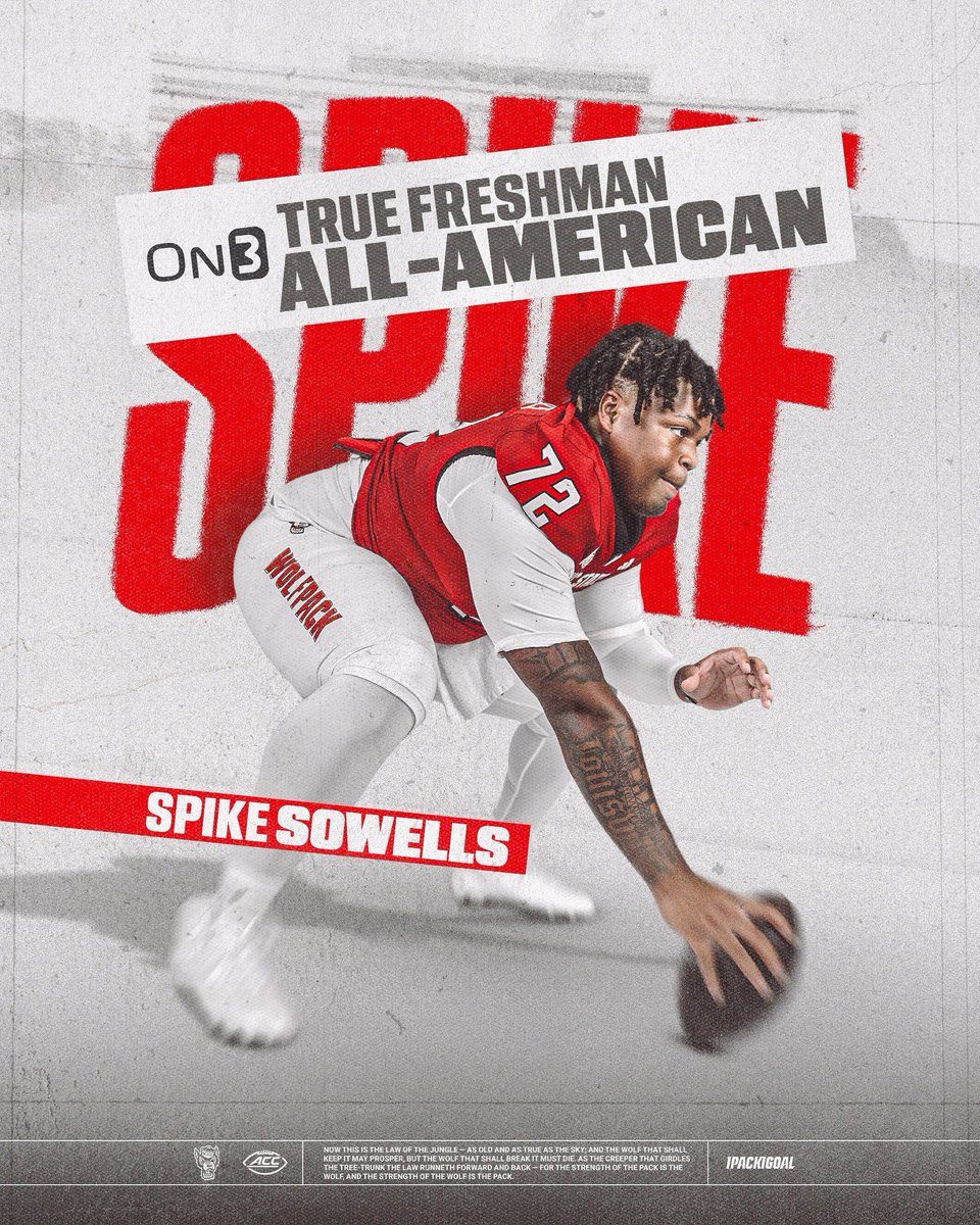 NC State Football (@packfootball) on Twitter photo True Freshman ⭐️
<a href="/IsaacSowellsJr/">Isaac “Spike”Sowells</a> has been named to the On3 Preseason True Freshman All-American Team!
#1Pack1Goal True Freshman ⭐️
<a href="/IsaacSowellsJr/">Isaac “Spike”Sowells</a> has been named to the On3 Preseason True Freshman All-American Team!
#1Pack1Goal
