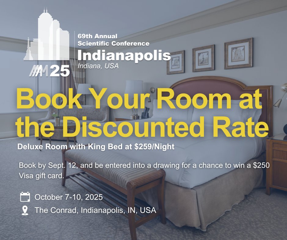 Have you booked your room for AAAM's 69th Annual Scientific Conference? Don't miss your chance to save!

Rooms availability is first-come, first served. Book your stay now: aaam.org/annual-confere…

#AAAM #AAAM25 #RoadSafety #ResearchConference #RoadSafetyConference