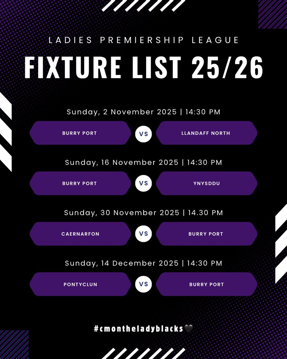 Bprfcladies's tweet photo. Some dates to add to the calendar! First half of the ladies fixture for the 25/26 season 🖤 https://t.co/CPUtRyp80A