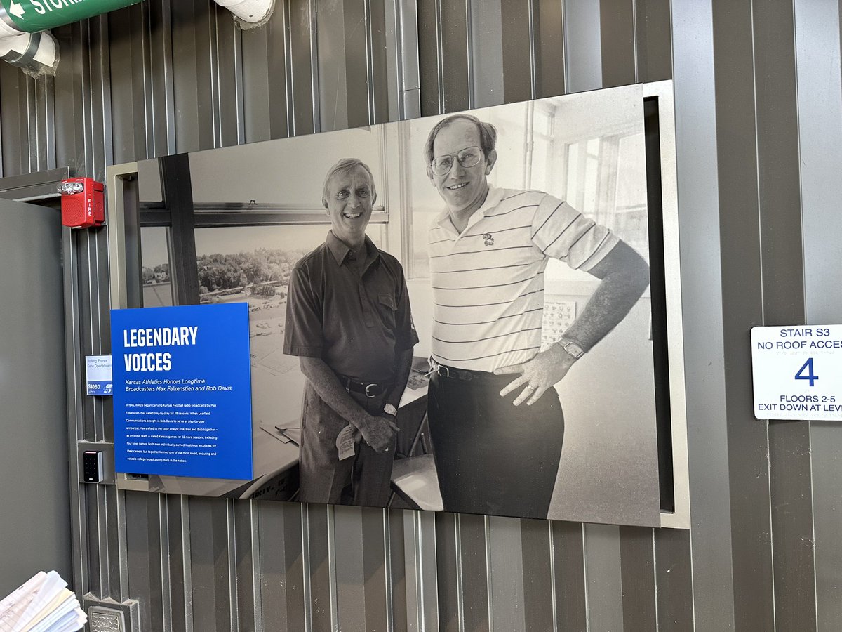 BOOTH TOUR LIVE: Bob &amp; Max, in all their glory, just outside the press box area. #KUfball