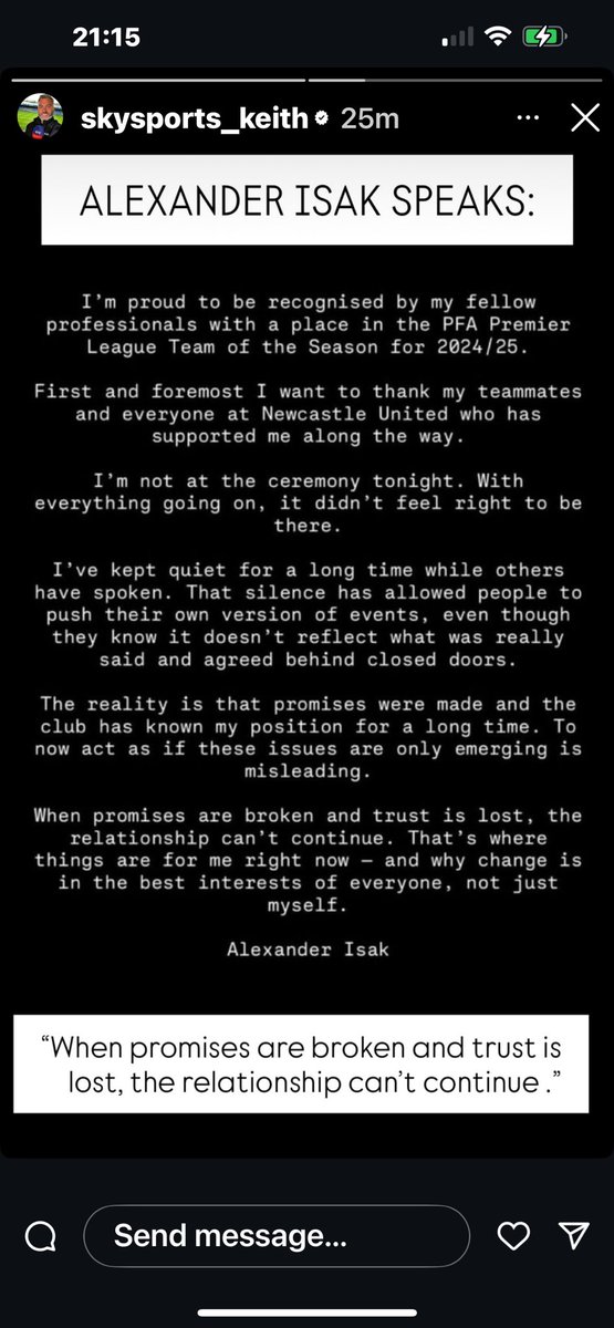 donhutch4's tweet photo. So be professional and train and play. “Promises are broken” Isak says. What about the fans up in Newcastle paying top money for Isak+Newcastle shirts……. https://t.co/CU1AyAkNUg