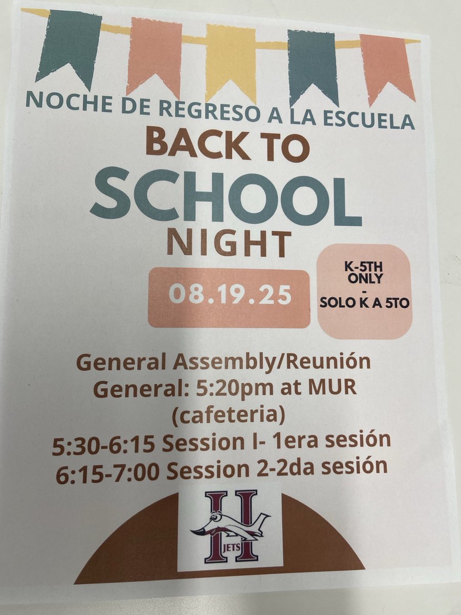 K-5 Back To School Night at HOLA! Los esperamos! #jettingToSuccess #WeAreHolbrook