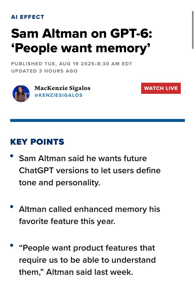 ImadTaieb's tweet photo. I don’t trust Sam with my memory, and no one should

If there is anything to learn from the GPT-5 flop is this: we shouldn't put all our eggs in one basket. OpenAI’s moat is memory, and it’s their way to lock us in.

AI companies will keep trying to make memory their lock in weapon. But memory should belong to you, not them.

We shouldn’t trust anyone with our memories…. He who owns our memories owns us!

Check @trywindow  The portable AI memory that allows you to own your memories.