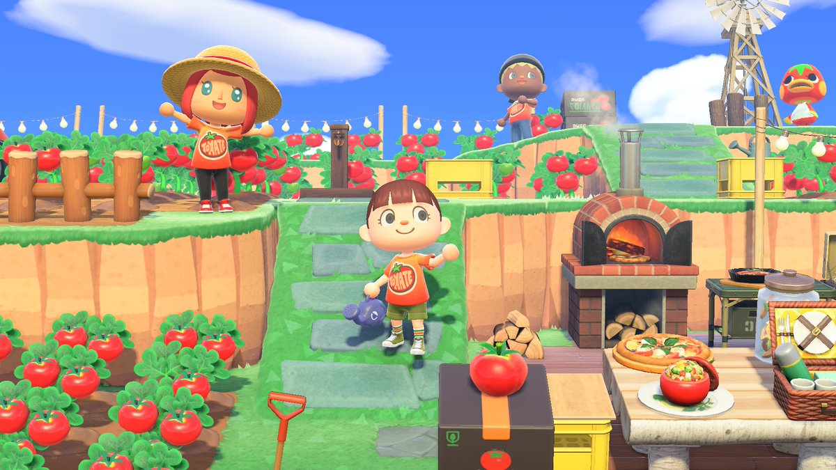 Whoa-ho, watch out: flying tomatoes! Did you know there's a day in Spain where people throw ripe tomatoes at each other? It's called Tomatina, and Nook Shopping will be selling an item for this Tomato Festival! Go check it out!