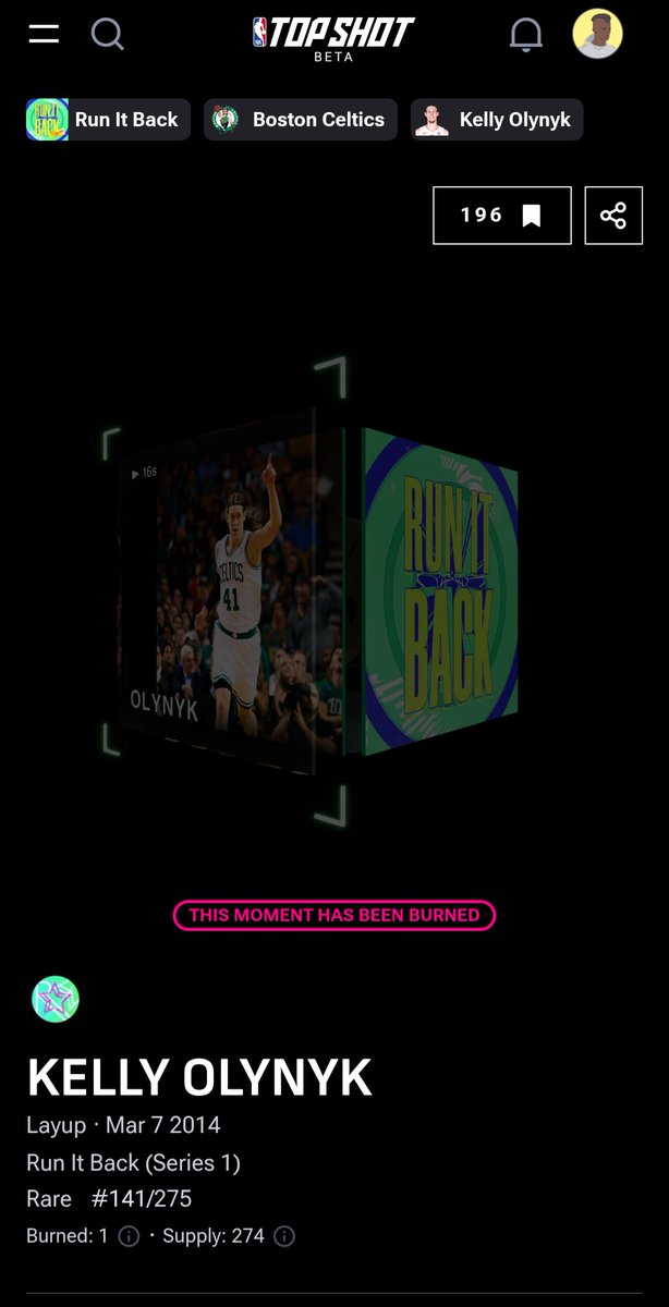 Josh (1st TD of Series 1's SuperBowl - Serial #1) (@inspiredbymamba) on Twitter photo Today I bought the last mint Rookie S1 <a href="/celtics/">Boston Celtics</a> NFT 🍀
To celebrate I decided to become the 1st collector to burn a Rookie S1 Celtics <a href="/NBATopShot/">NBA Top Shot</a> NFT (a random serial)
Grateful for the infrastructure Dapper launched & excited for the future
Shout out BulkBurner.xyz 🔥 Today I bought the last mint Rookie S1 <a href="/celtics/">Boston Celtics</a> NFT 🍀
To celebrate I decided to become the 1st collector to burn a Rookie S1 Celtics <a href="/NBATopShot/">NBA Top Shot</a> NFT (a random serial)
Grateful for the infrastructure Dapper launched & excited for the future
Shout out BulkBurner.xyz 🔥