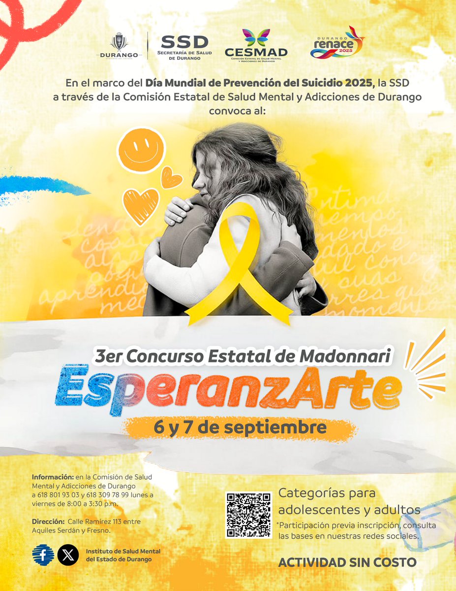 📷¿Sabías que el día 10 de septiembre se conmemora el Día Mundial de la Prevención del Suicidio?
Por ello, queremos que formes parte de nuestras actividades para fomentar la concientización sobre el tema. 
drive.google.com/.../12cC5yTS8N…...